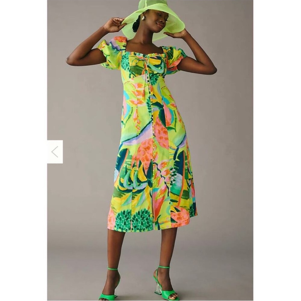 NWT Farm Rio x Anthropolgie Printed Puff-Sleeve Dress